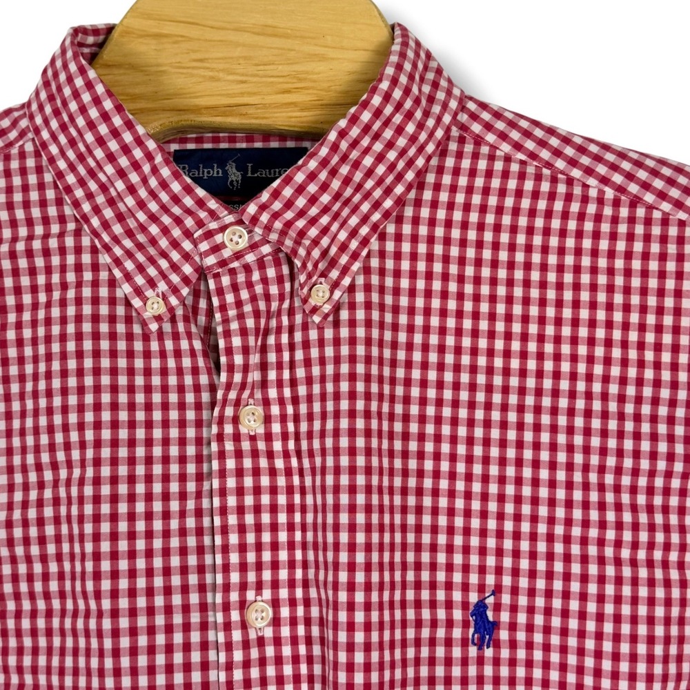 Vintage Ralph Lauren Button Down Shirt Mens XXL Red Gingham Classic Fit Pony